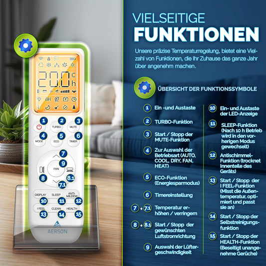 AERSON® Split-Klimaanlage 12000 BTU (3,5 kW), A++/A+, WiFi/App, R32, Wandgerät mit Fernbedienung, Timer & komplettem Montagematerial